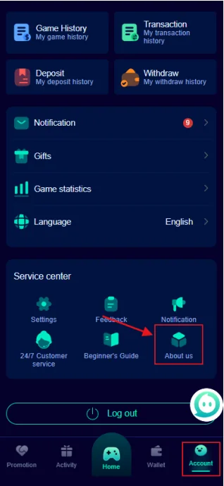 Jalwa Game account service center options